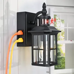 Outdoor Porch Light with Outlet, Outdoor Light Fixture Motion Sensor Outdoor Wall Lights with Gfci Outlet for House Garage Outside