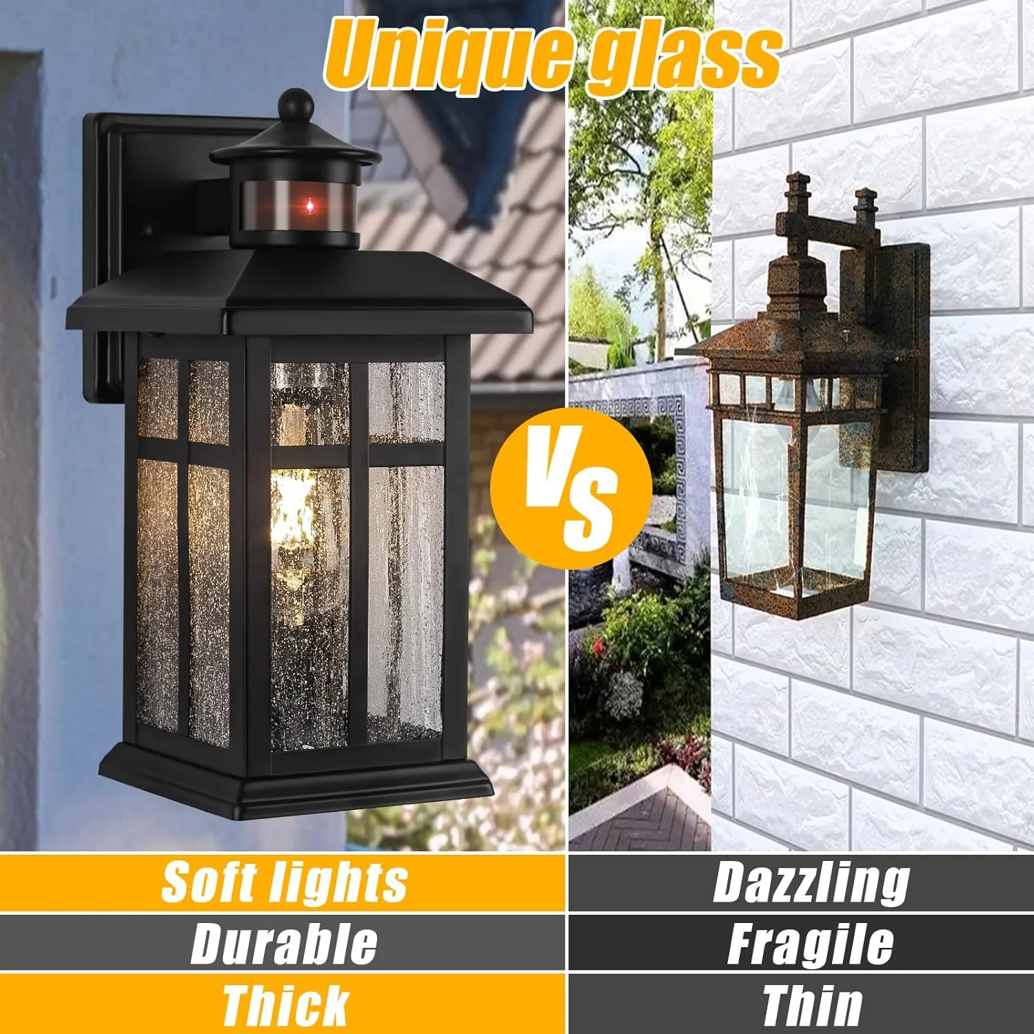 Outdoor Wall Light Motion Sensor - Updated Dusk to Dawn Outdoor Lighting, Exterior Light Fixture, Black Porch Lights & Outdoor Light for House Garage Entryway