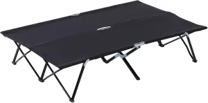 Outsunny 2 Person Folding Camping Cot for Adults, 50" Extra Wide Outdoor Portable Sleeping Cot with Carry Bag, Elevated Camping Bed, Beach Hiking, Black