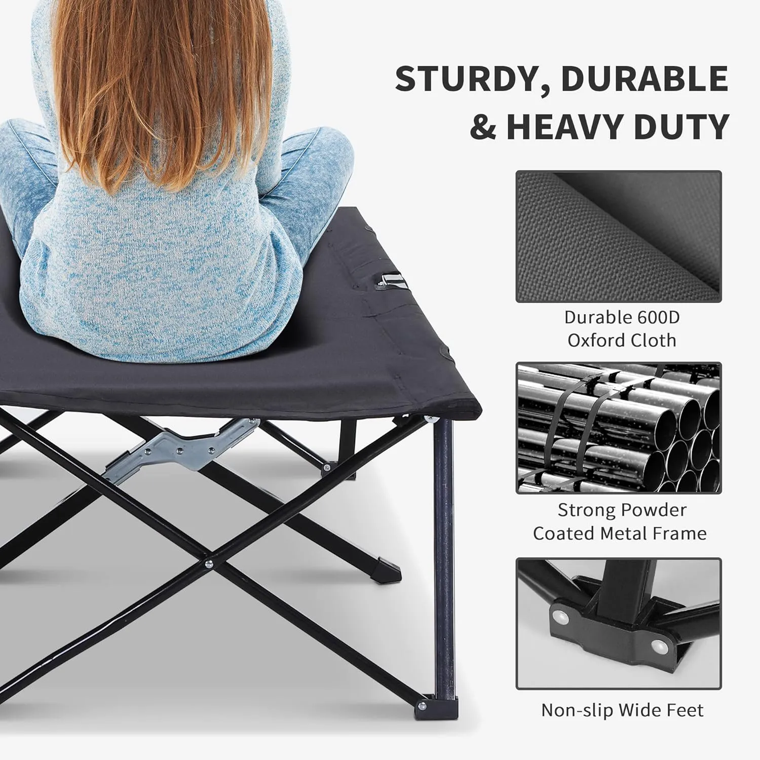Outsunny 2 Person Folding Camping Cot for Adults, 50" Extra Wide Outdoor Portable Sleeping Cot with Carry Bag, Elevated Camping Bed, Beach Hiking, Black