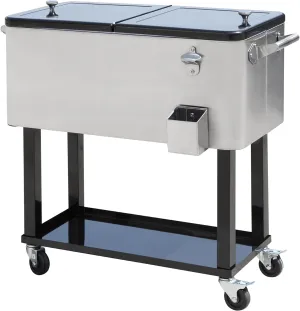 Outsunny 80 QT Rolling Cooling Bins Ice Chest on Wheels Outdoor Stand Up Drink Cooler Cart for Party, Silver