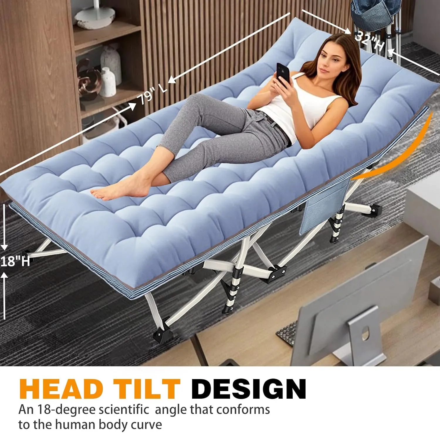 Oversize Camping Cots XXL Sleeping Cots with Comfortable Mattress Extra Width Camping Bed for Adults Cot With Carry Bag for Adults Portable Folding Cots Nap Office Indoor Vacation Easy to Set Up