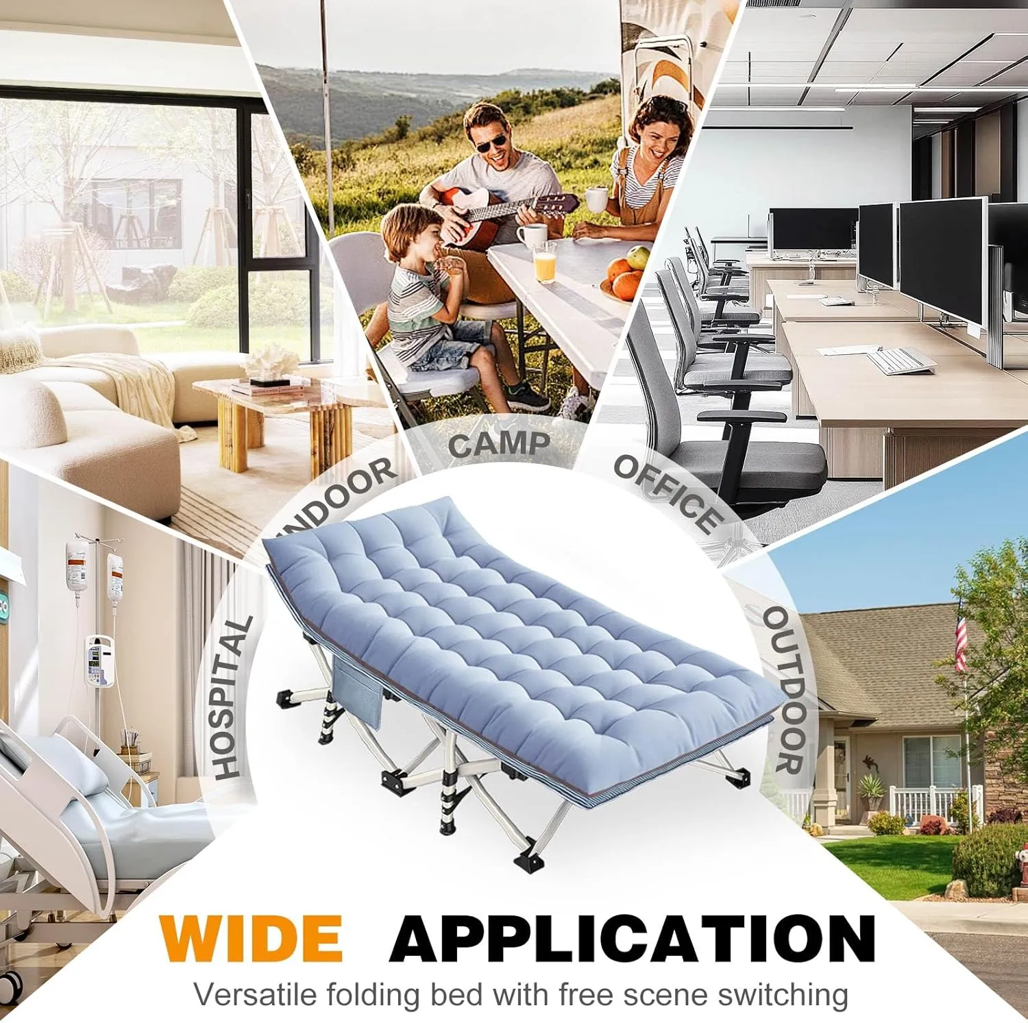 Oversize Camping Cots XXL Sleeping Cots with Comfortable Mattress Extra Width Camping Bed for Adults Cot With Carry Bag for Adults Portable Folding Cots Nap Office Indoor Vacation Easy to Set Up