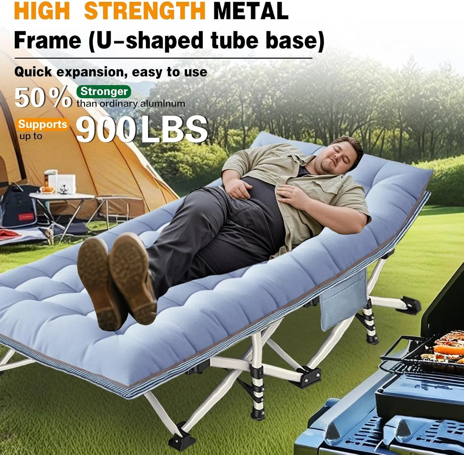 Oversize Camping Cots XXL Sleeping Cots with Comfortable Mattress Extra Width Camping Bed for Adults Cot With Carry Bag for Adults Portable Folding Cots Nap Office Indoor Vacation Easy to Set Up