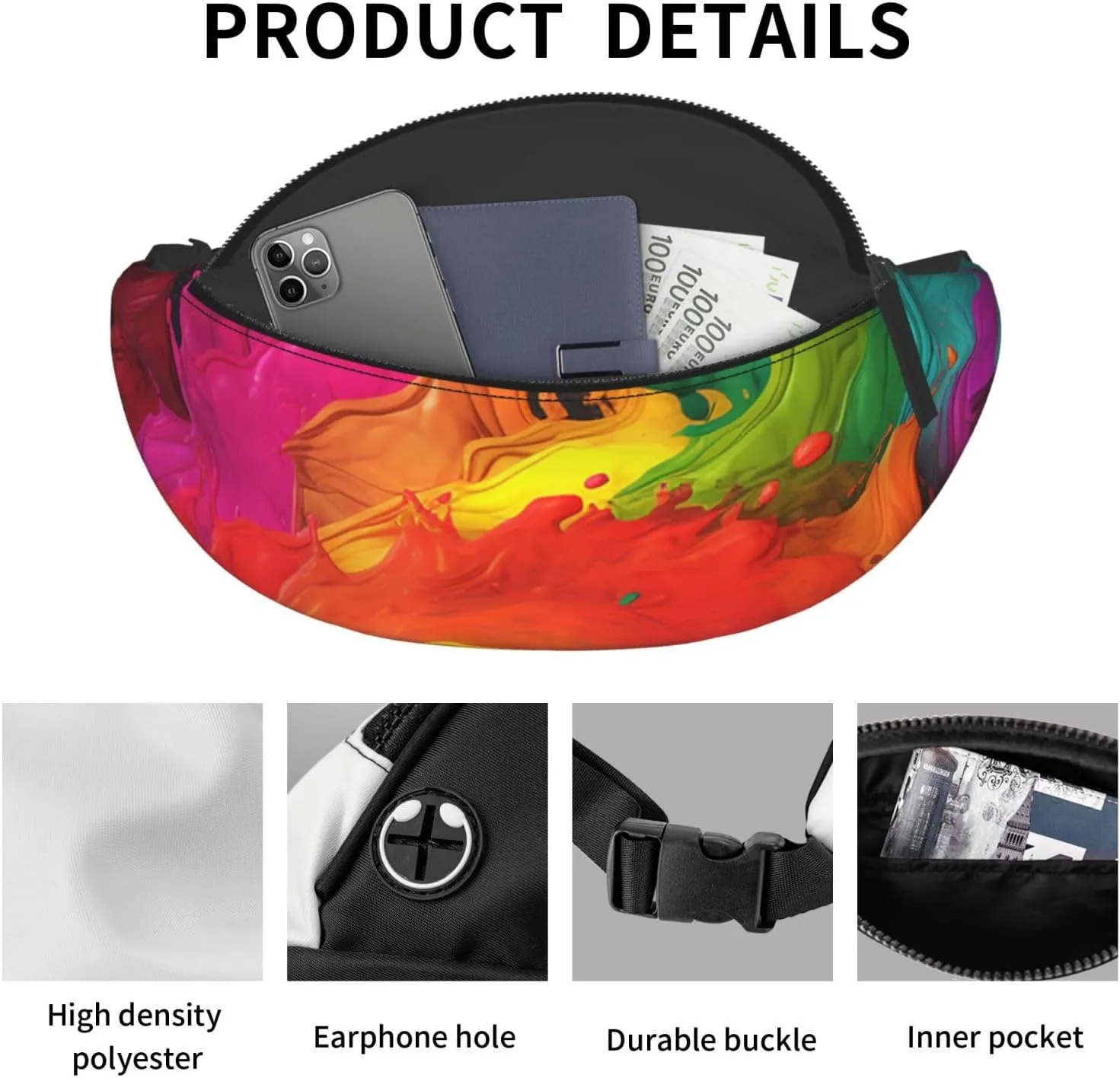 Paint colors Fanny Pack for Man Women Waist Bag Adjustable Belt Casual Chest Bag Bum Bags for Travel Sports Running Hiking Waist Packs