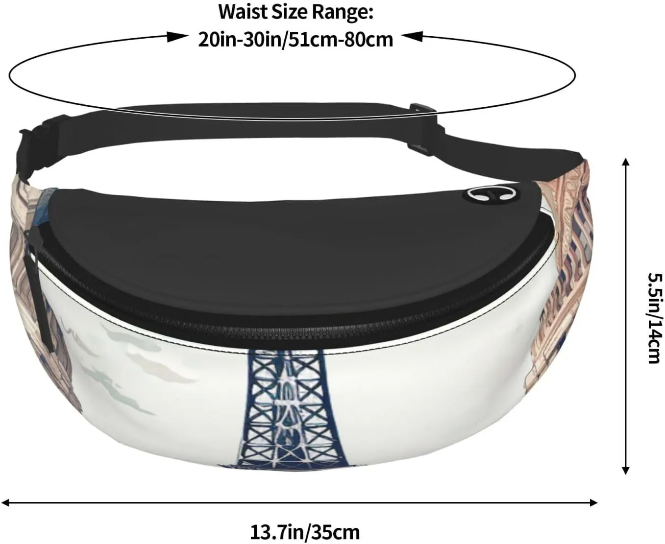 Paris Landmarks Pattern Fanny Pack for Man Women Waist Bag Adjustable Belt Casual Chest Bag Bum Bags for Travel Sports Running Hiking Waist Packs