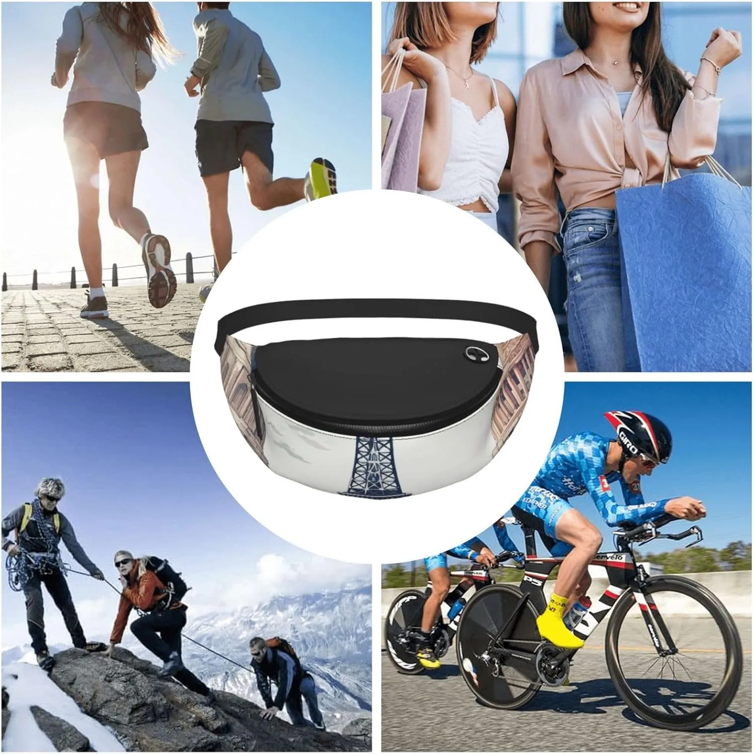 Paris Landmarks Pattern Fanny Pack for Man Women Waist Bag Adjustable Belt Casual Chest Bag Bum Bags for Travel Sports Running Hiking Waist Packs