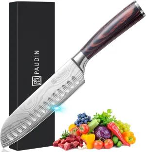 PAUDIN Santoku Knife, 7 Inch Kitchen Knife, Ultra Sharp Edge - Forged High Carbon German Stainless Steel, Professional Chef Knife with Ergonomic Handle, Gifts for Men and Women