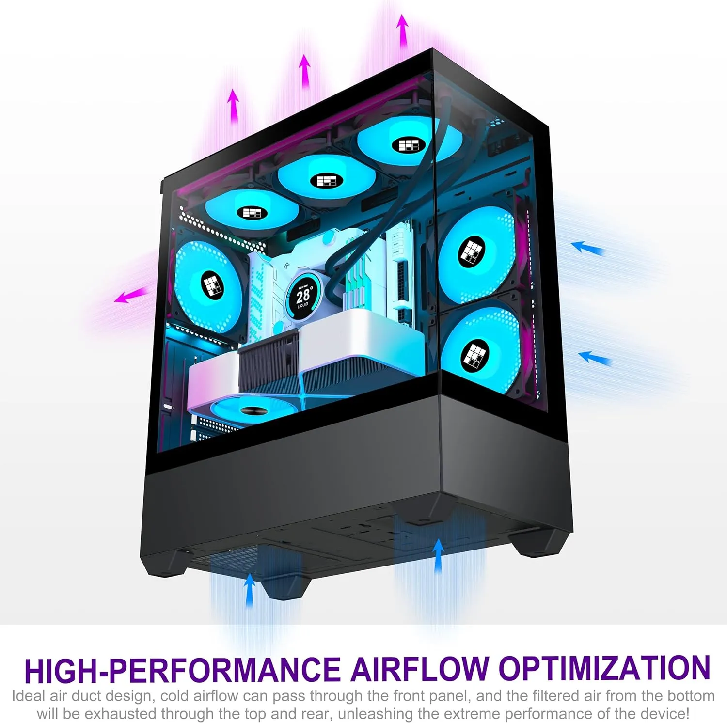 PC Case - Pre-Installed 5 PWM ARGB Fan, ATX Mid-Tower Gaming PC Case,Type-C, FOIFKIN (Black, F1)