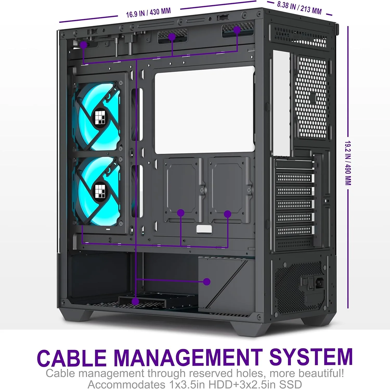PC Case - Pre-Installed 5 PWM ARGB Fan, ATX Mid-Tower Gaming PC Case,Type-C, FOIFKIN (Black, F1)