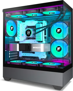 PC Case - Pre-Installed 5 PWM ARGB Fan, ATX Mid-Tower Gaming PC Case,Type-C, FOIFKIN (Black, F1)
