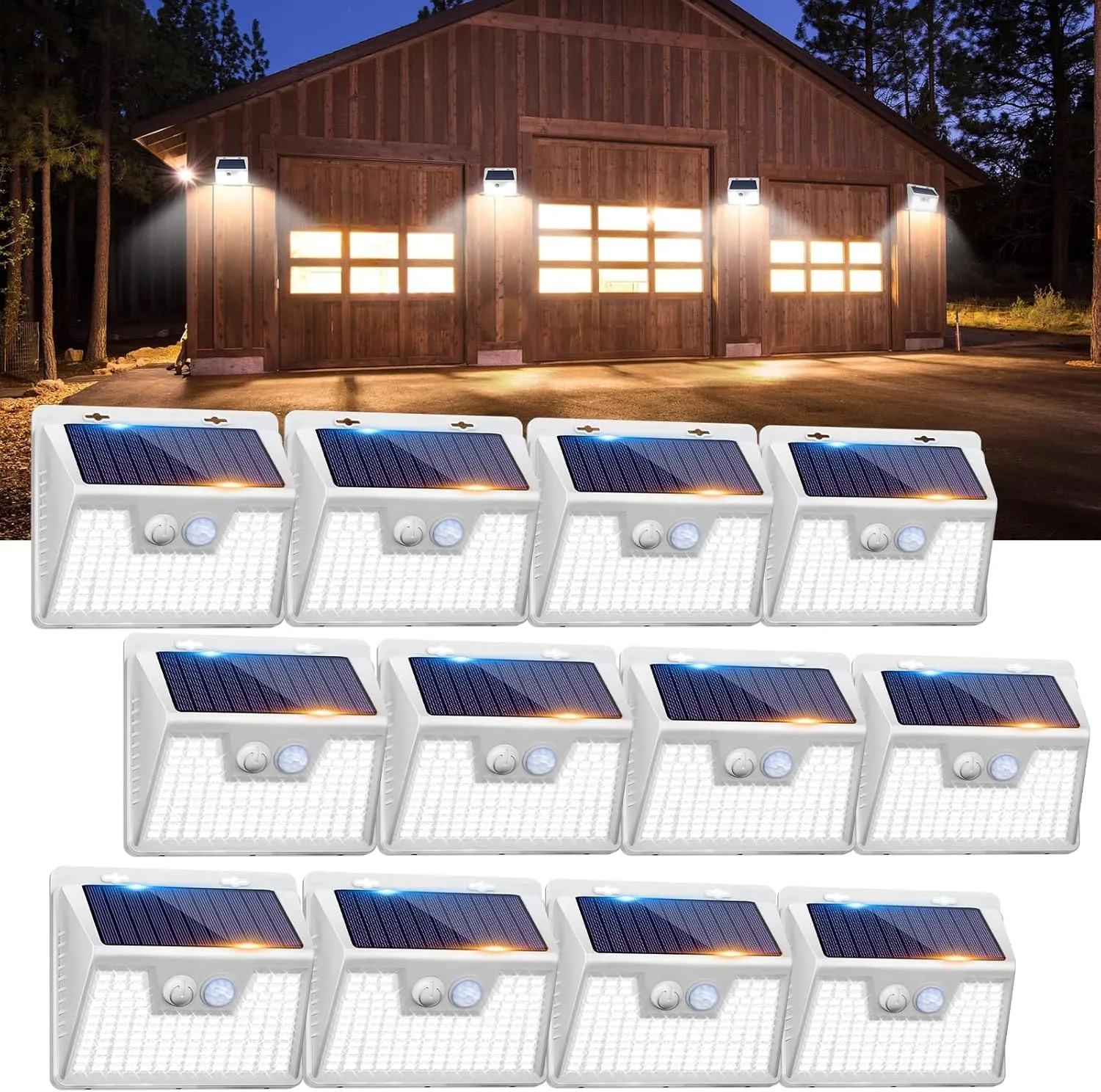 Peasur 12 Pack/140 LED Solar Lights Outdoor, Waterproof, 3 Modes, Motion Sensor, White