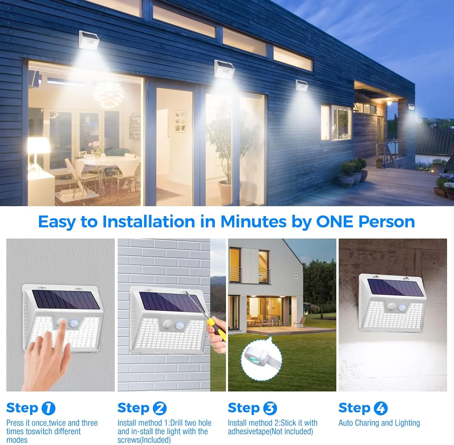 Peasur 12 Pack/140 LED Solar Lights Outdoor, Waterproof, 3 Modes, Motion Sensor, White