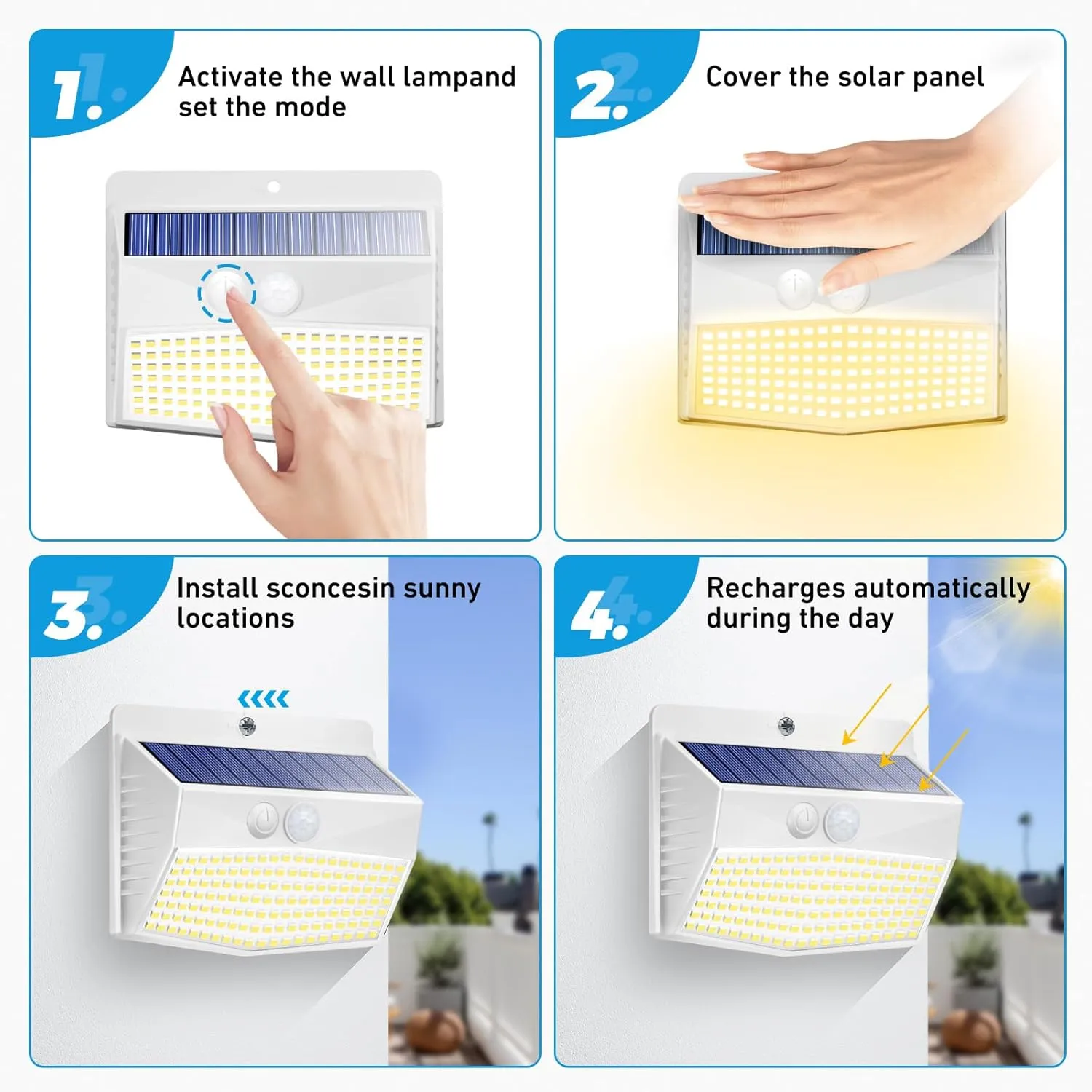 Peasur 6 Packs Solar Outdoor Lights Motion Sensor, Solar Security Lights Waterproof with 3 Lighting Modes Solar Powered Wall Lights Outside for Garden Fence Yard Deck, Warm White