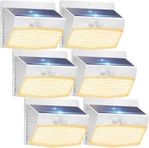 Peasur 6 Packs Solar Outdoor Lights Motion Sensor, Solar Security Lights Waterproof with 3 Lighting Modes Solar Powered Wall Lights Outside for Garden Fence Yard Deck, Warm White