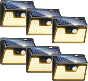 Peasur Solar Lights Outdoor Waterproof [6 Pack/140LED], Warm White Motion Sensor Lights Dusk to Dawn, 3 Modes Solar Fence Security Lighting for Wall Garden Yard Stair Outside