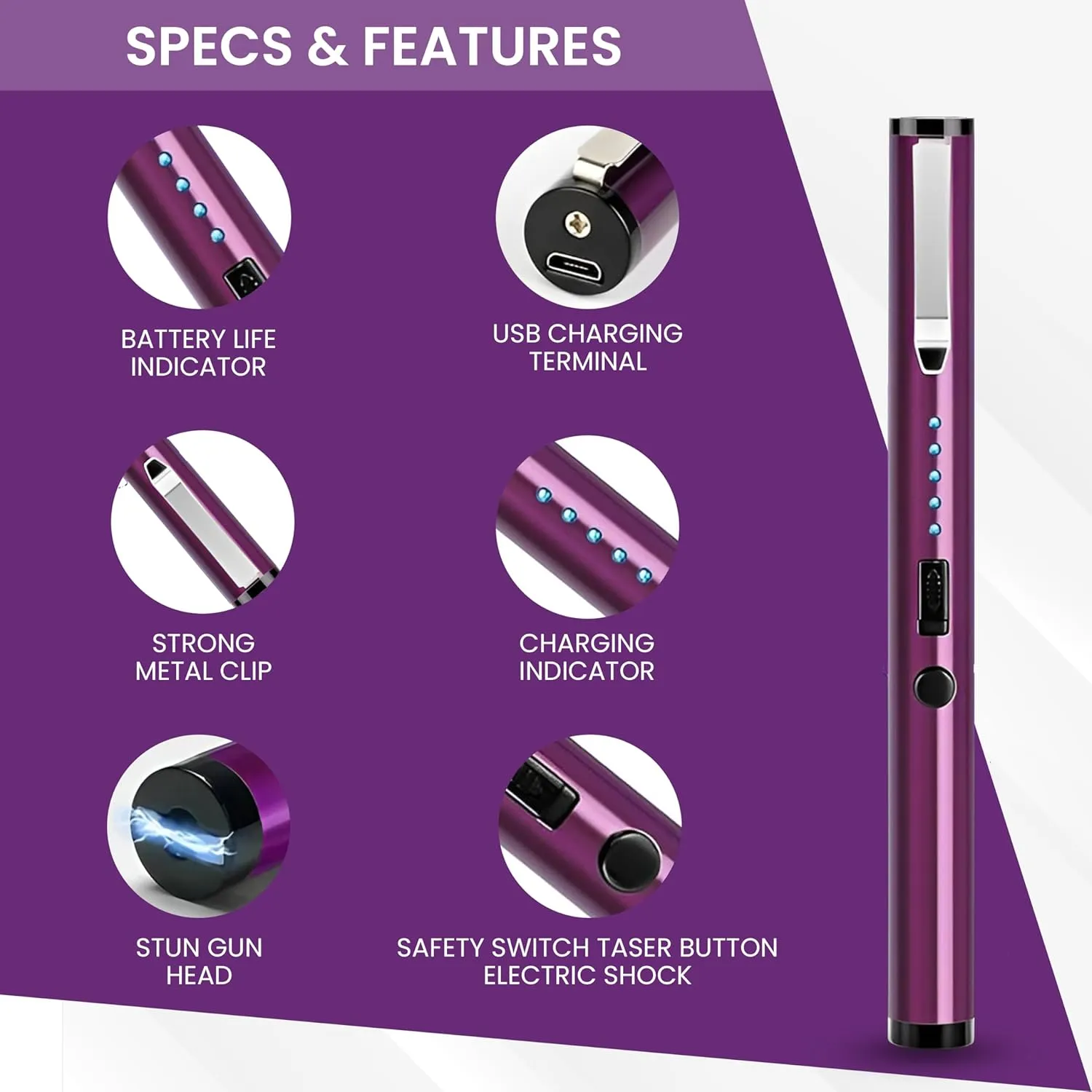 Pen Stun Gun Protection for Women - Rechargeable Self Defense Device ADS-15SBP