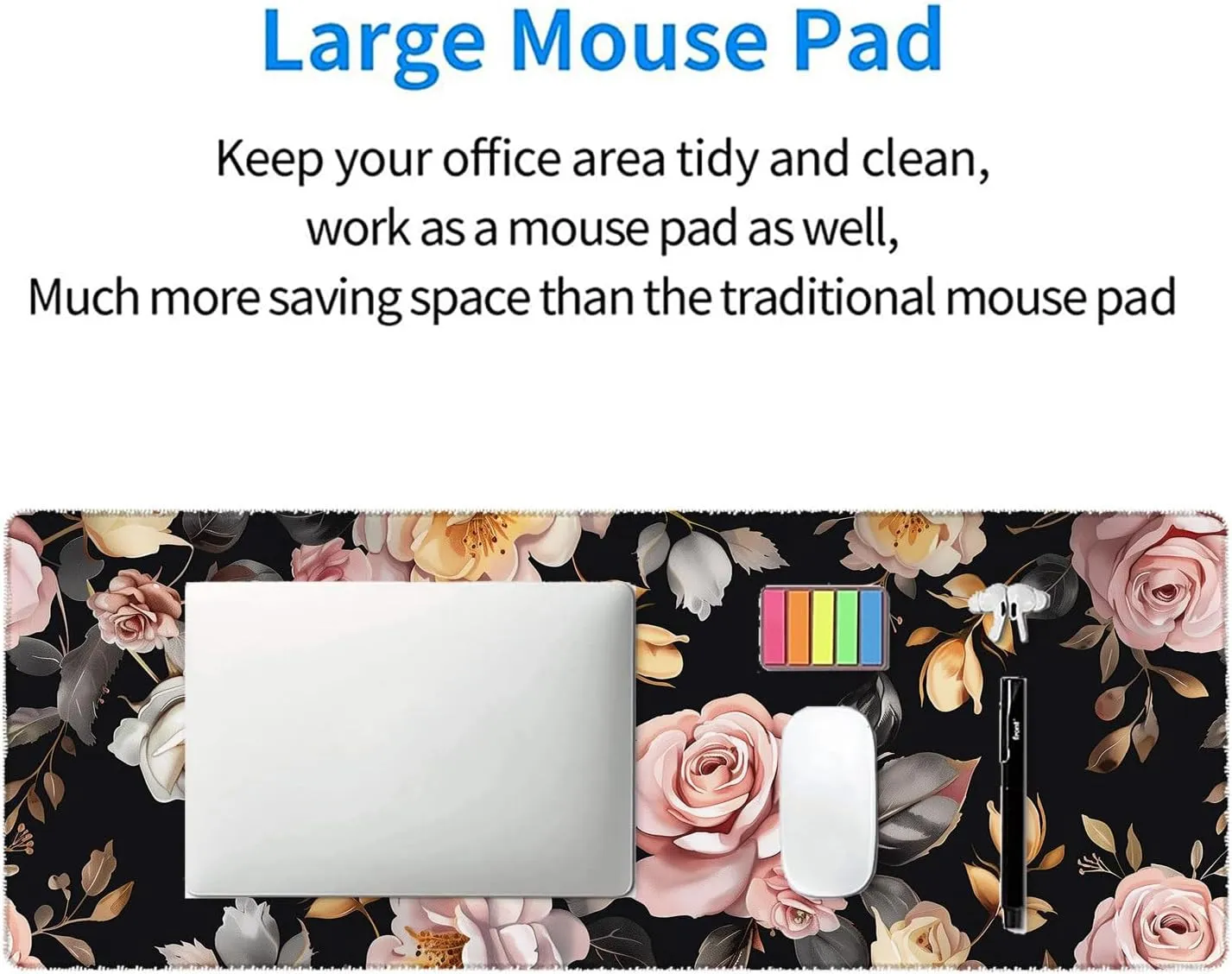 Peony Flowers Gaming Mouse Pad Pink Flowers Extended Gaming Mouse Pad Mat with Stitched Edge Non-Slip Base Big Mouse Pad 31.5"x11.8" Office Computer Keyboard Laptop Home