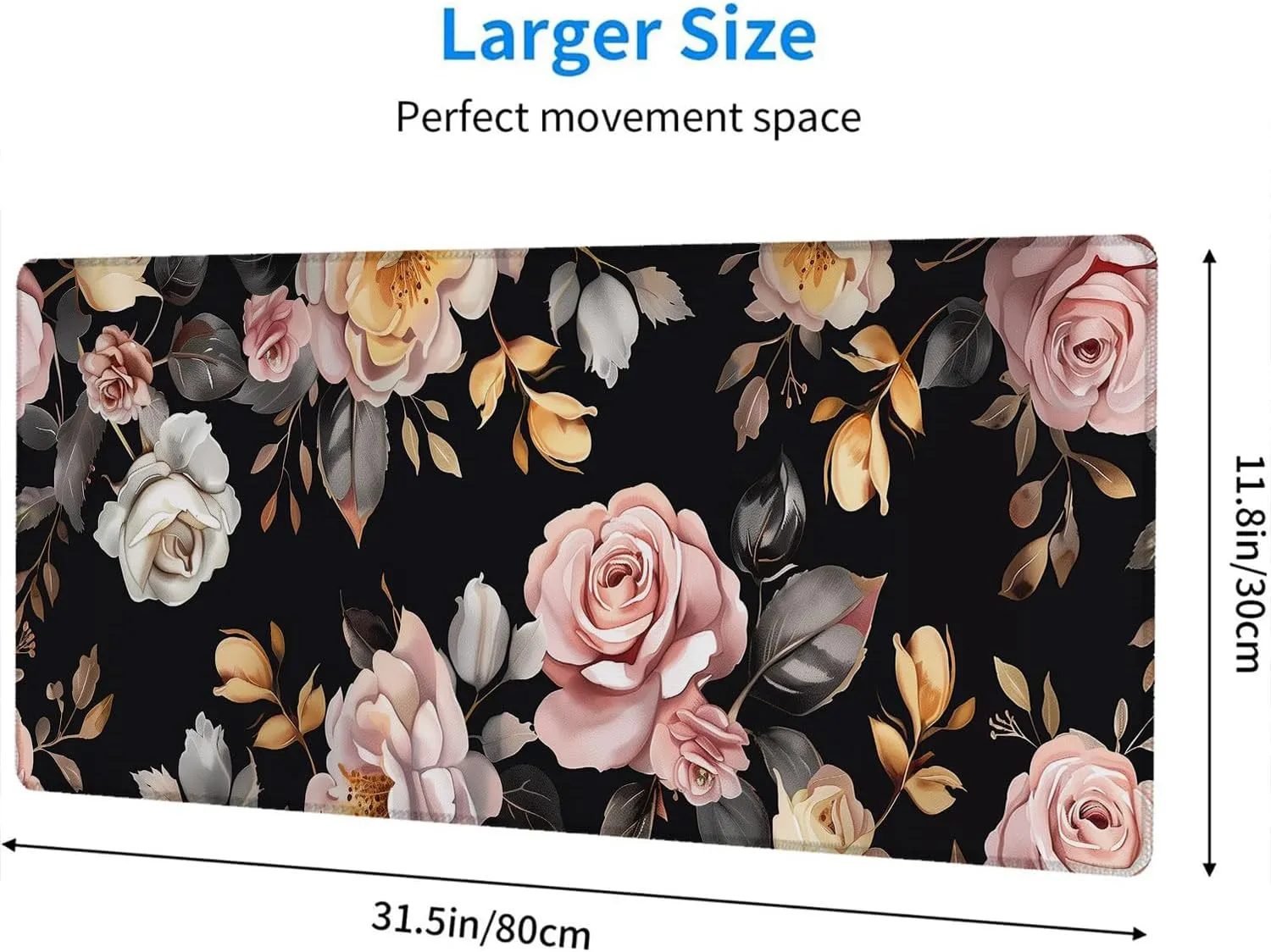 Peony Flowers Gaming Mouse Pad Pink Flowers Extended Gaming Mouse Pad Mat with Stitched Edge Non-Slip Base Big Mouse Pad 31.5"x11.8" Office Computer Keyboard Laptop Home