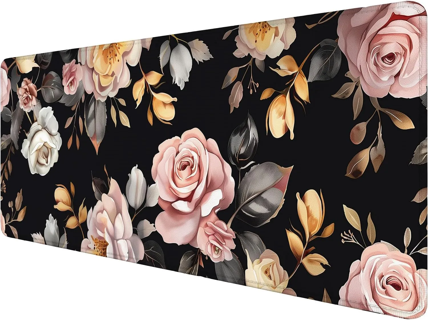 Peony Flowers Gaming Mouse Pad Pink Flowers Extended Gaming Mouse Pad Mat with Stitched Edge Non-Slip Base Big Mouse Pad 31.5"x11.8" Office Computer Keyboard Laptop Home