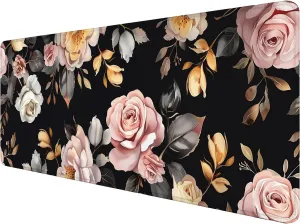 Peony Flowers Gaming Mouse Pad Pink Flowers Extended Gaming Mouse Pad Mat with Stitched Edge Non-Slip Base Big Mouse Pad 31.5"x11.8" Office Computer Keyboard Laptop Home