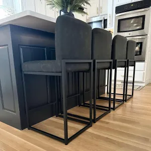 PHI VILLA Black Bar Stools Set of 4 - Counter Height 24'' Bar Stool Pu Leather Kitchen Modern Bar Chairs, Bar Stools with Back