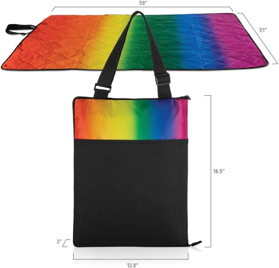 Picnic TIME NFL Vista Outdoor Picnic Blanket & Tote, Beach Blanket, Camping Blanket, (Rainbow with Black)