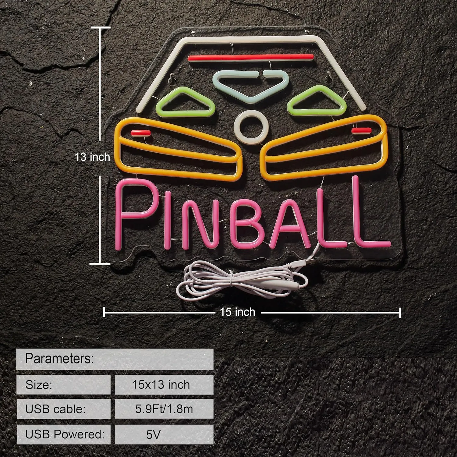 Pinball Neon Sign for Wall Décor with Dimmable Switch LED Neon Signs Light
