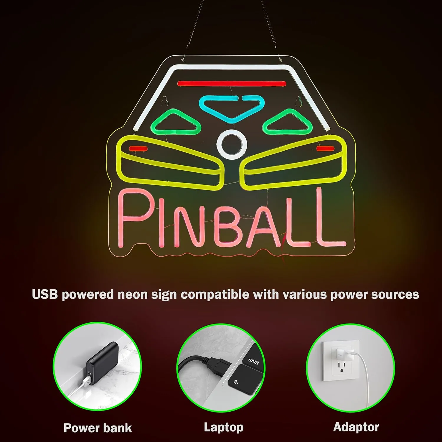 Pinball Neon Sign for Wall Décor with Dimmable Switch LED Neon Signs Light