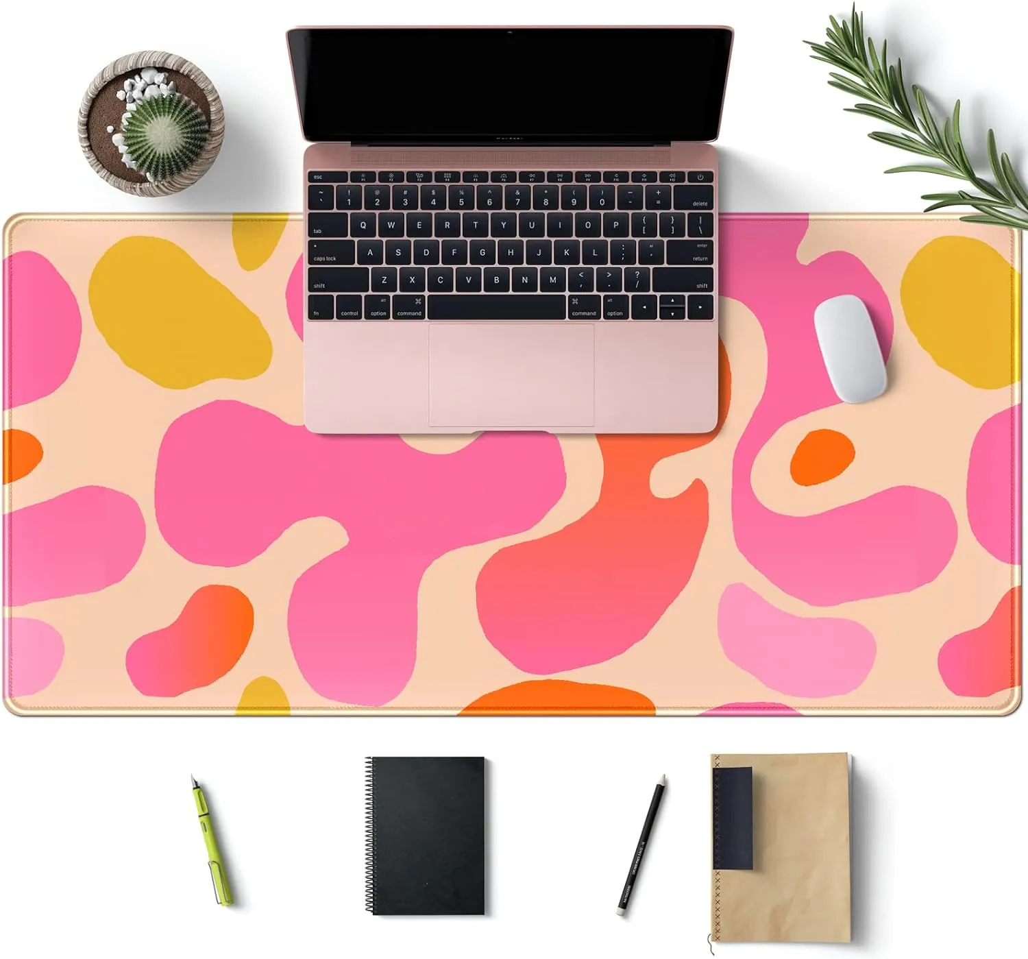Pink Desk Mat Modern Abstract Large Mouse Pad XXL Cute Pink Desk Pad Keyboard Mat, Desk Accessories for Women Office Decor, Extended Mousepad 31.5''X15.7'' Non-Slip Rubber Base with Stitched Edges