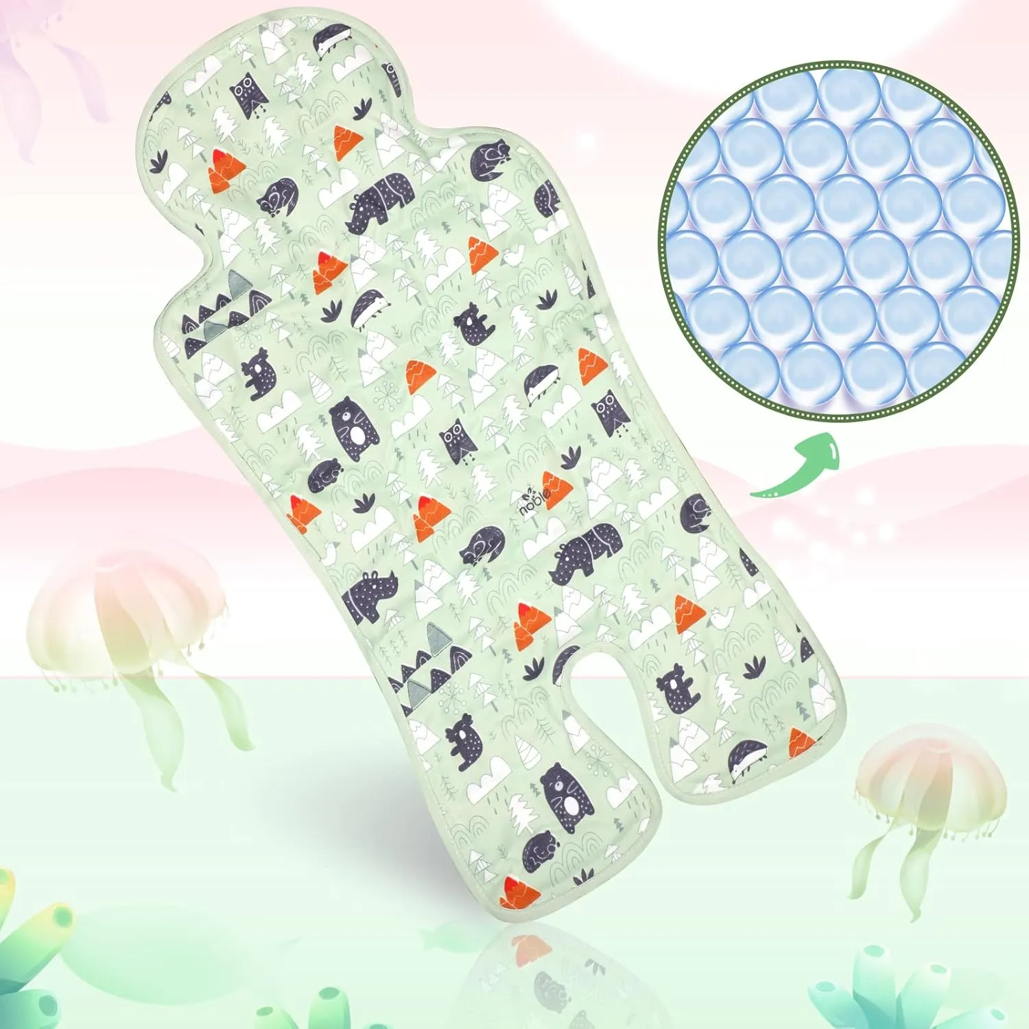 Pinkunn 2 Pcs Gel Car Seat Cooling Pad for Baby Summer Breathable Ice Cushion Multifunctional Ice Stroller Cooler Mat for Stroller Baby Dining Chair Child Safety Seat(Bright Color,Forest)