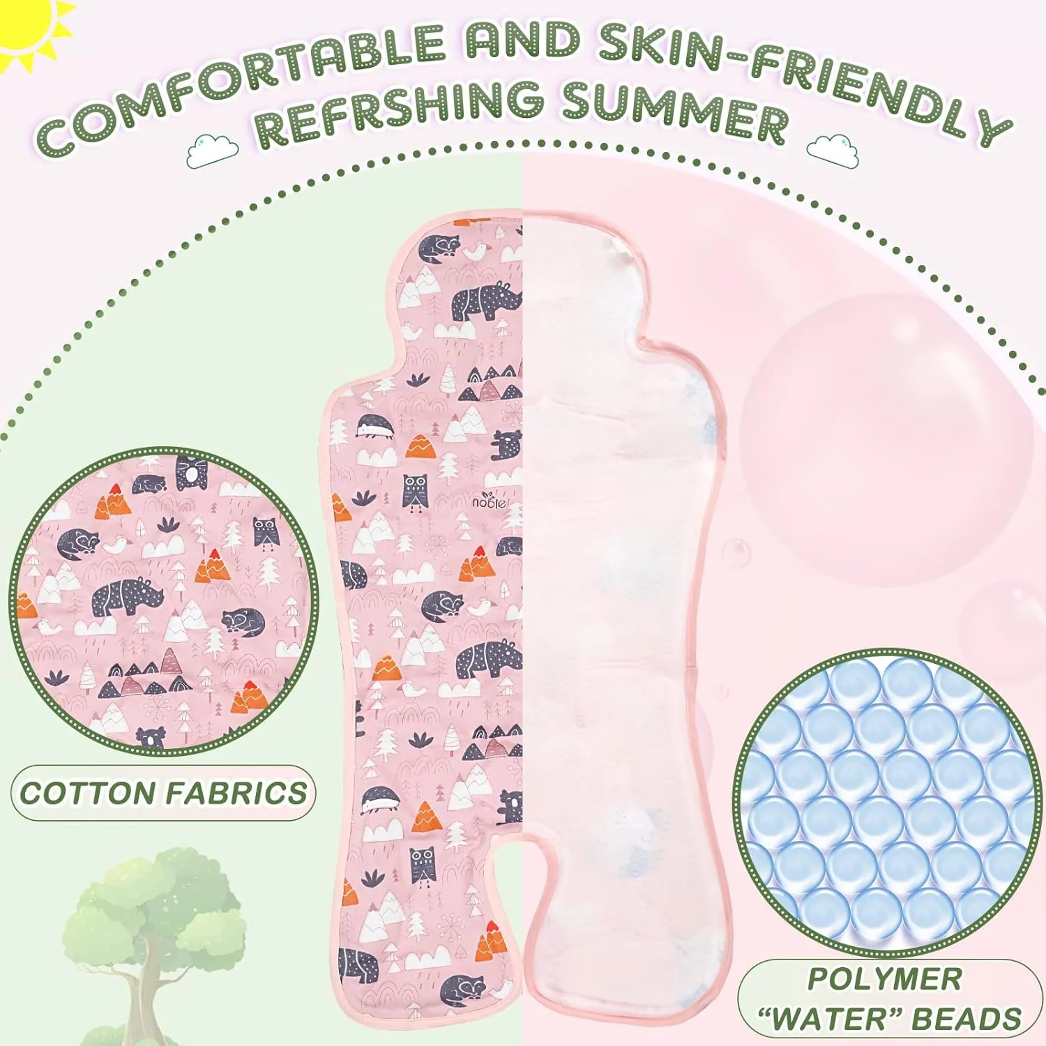 Pinkunn 2 Pcs Gel Car Seat Cooling Pad for Baby Summer Breathable Ice Cushion Multifunctional Ice Stroller Cooler Mat for Stroller Baby Dining Chair Child Safety Seat(Bright Color,Forest)
