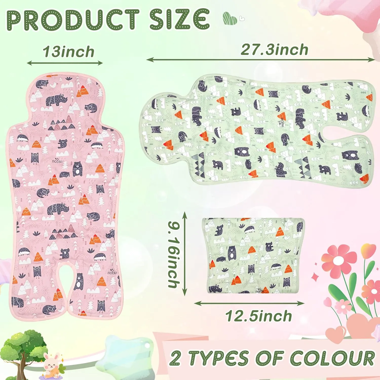 Pinkunn 2 Pcs Gel Car Seat Cooling Pad for Baby Summer Breathable Ice Cushion Multifunctional Ice Stroller Cooler Mat for Stroller Baby Dining Chair Child Safety Seat(Bright Color,Forest)