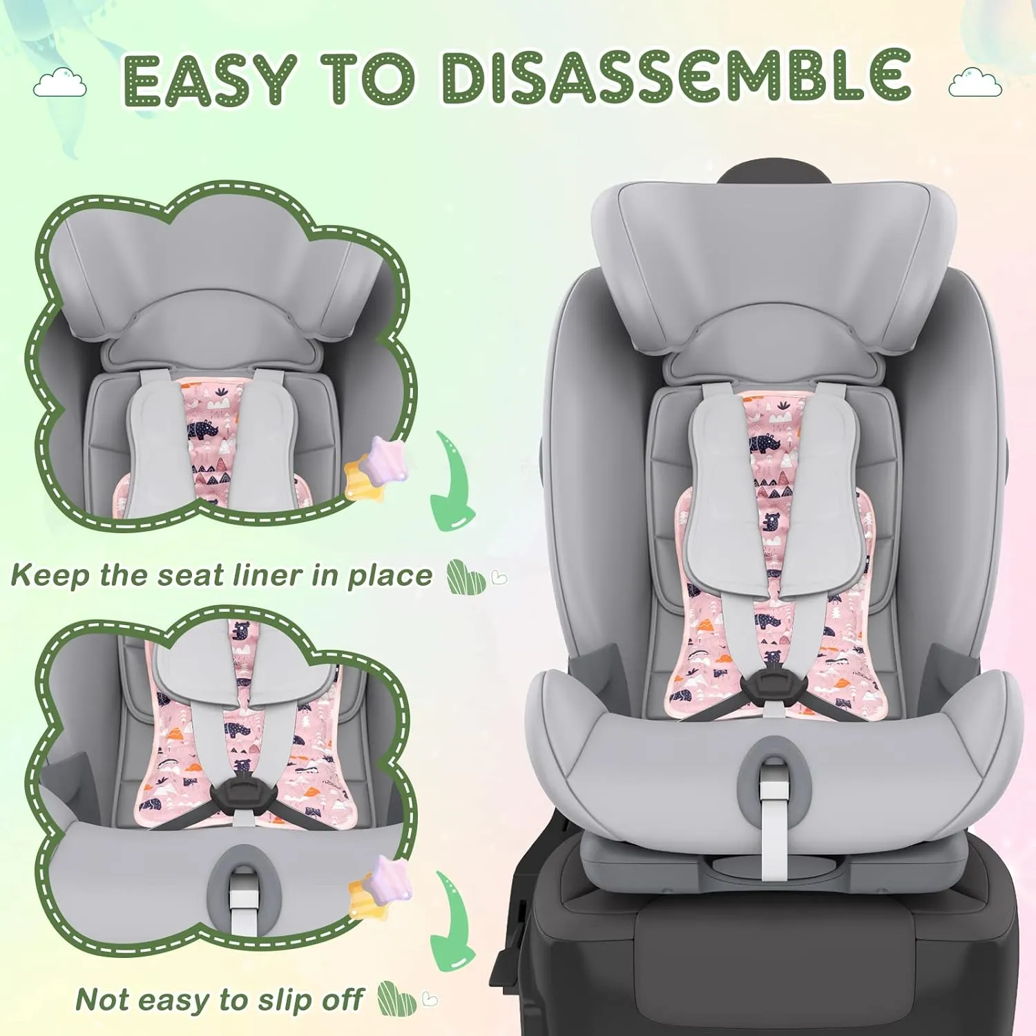 Pinkunn 2 Pcs Gel Car Seat Cooling Pad for Baby Summer Breathable Ice Cushion Multifunctional Ice Stroller Cooler Mat for Stroller Baby Dining Chair Child Safety Seat(Bright Color,Forest)