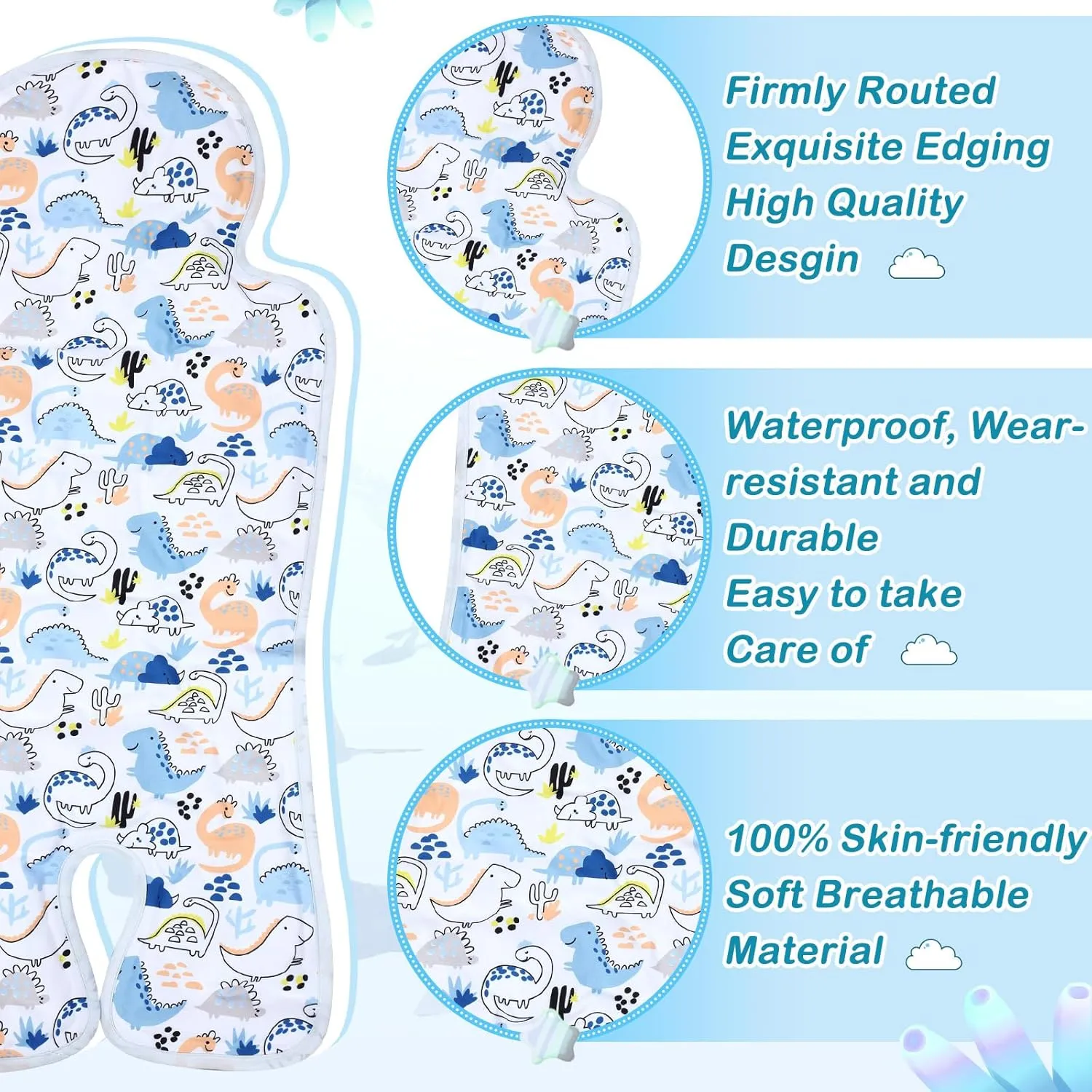 Pinkunn 2 Pcs Gel Car Seat Cooling Pad for Baby Summer Breathable Ice Cushion Multifunctional Ice Stroller Cooler Mat for Stroller Baby Dining Chair Child Safety Seat(Groovy Color,Space, Dinosaur)