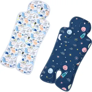 Pinkunn 2 Pcs Gel Car Seat Cooling Pad for Baby Summer Breathable Ice Cushion Multifunctional Ice Stroller Cooler Mat for Stroller Baby Dining Chair Child Safety Seat(Groovy Color,Space, Dinosaur)