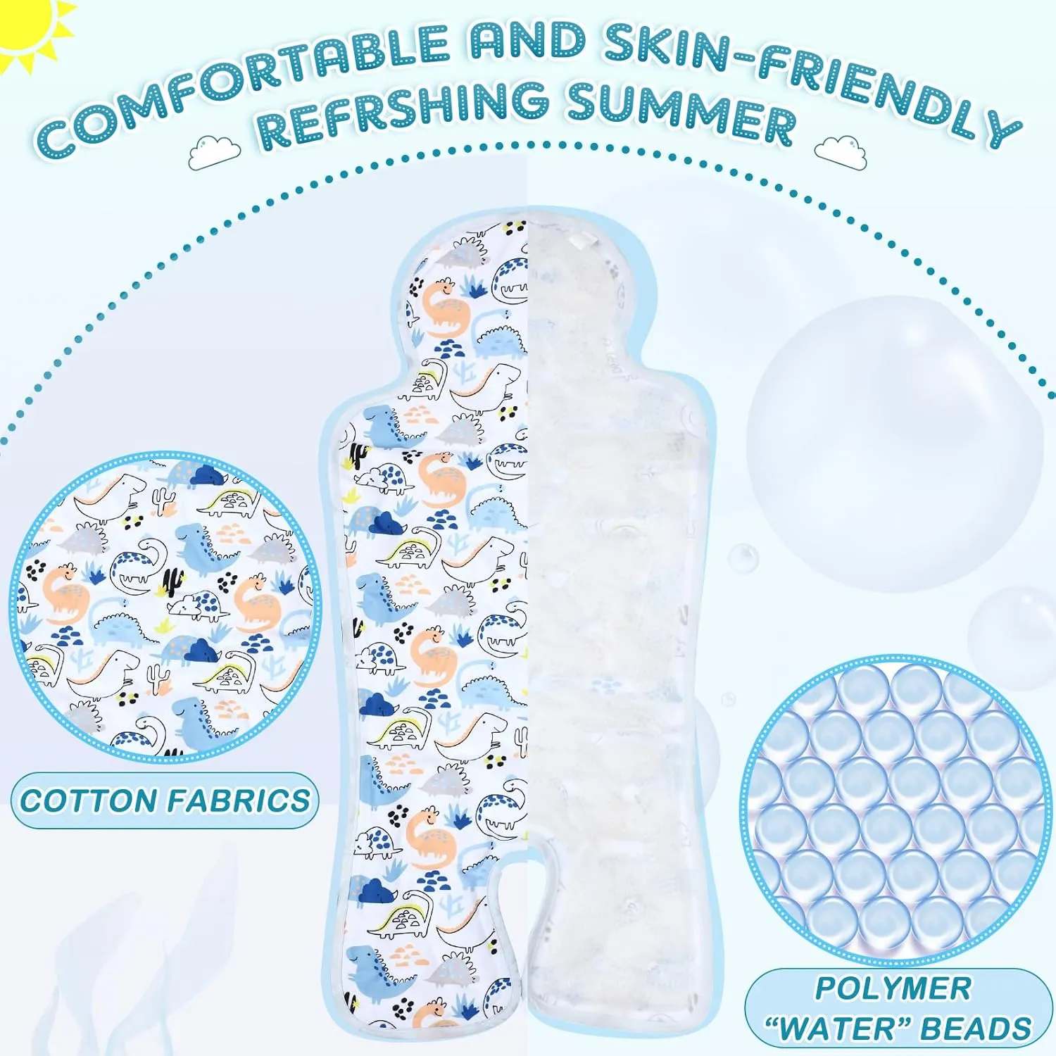 Pinkunn 2 Pcs Gel Car Seat Cooling Pad for Baby Summer Breathable Ice Cushion Multifunctional Ice Stroller Cooler Mat for Stroller Baby Dining Chair Child Safety Seat(Groovy Color,Space, Dinosaur)
