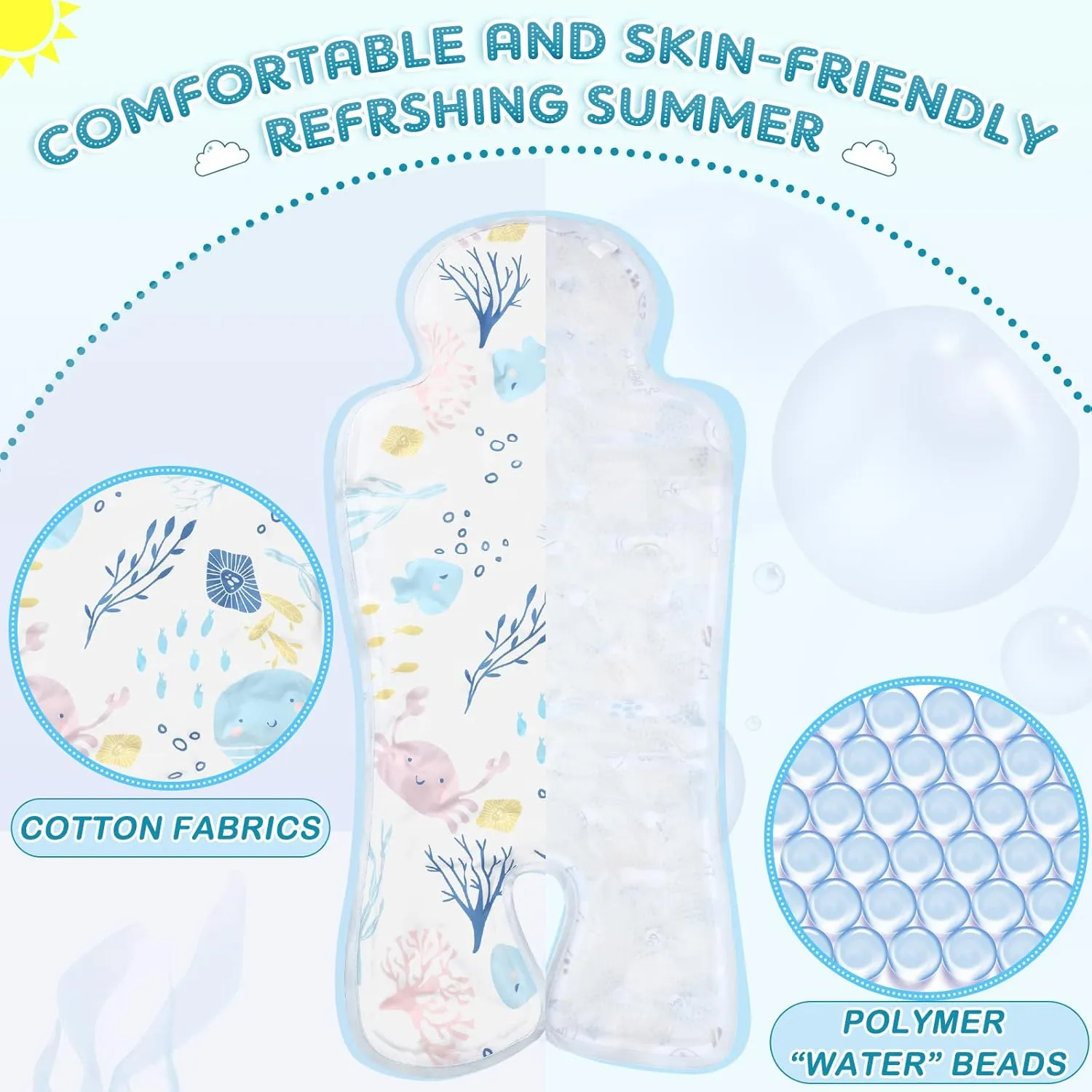 Pinkunn 2 Pcs Gel Car Seat Cooling Pad for Baby Summer Breathable Ice Cushion Multifunctional Ice Stroller Cooler Mat for Stroller Baby Dining Chair Child Safety Seat(Vibrant Color,Dinosaur, Sea)