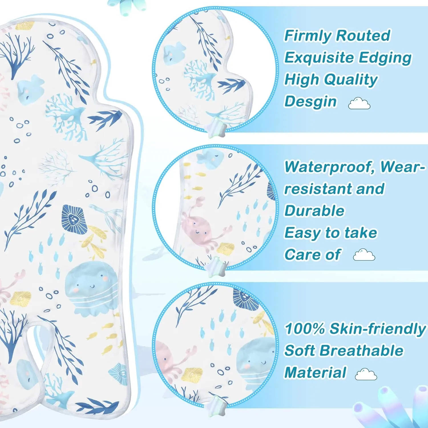 Pinkunn 2 Pcs Gel Car Seat Cooling Pad for Baby Summer Breathable Ice Cushion Multifunctional Ice Stroller Cooler Mat for Stroller Baby Dining Chair Child Safety Seat(Vibrant Color,Dinosaur, Sea)