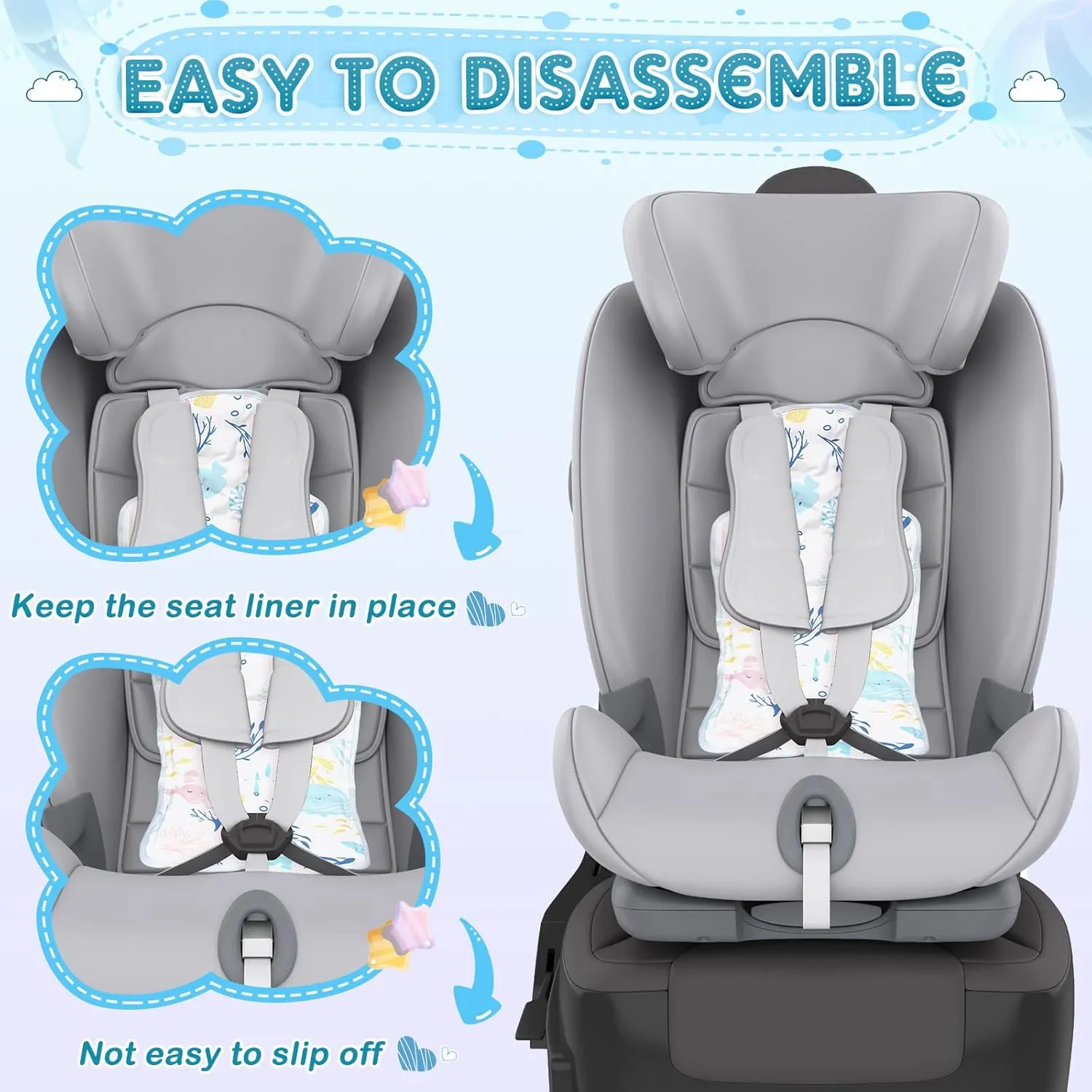 Pinkunn 2 Pcs Gel Car Seat Cooling Pad for Baby Summer Breathable Ice Cushion Multifunctional Ice Stroller Cooler Mat for Stroller Baby Dining Chair Child Safety Seat(Vibrant Color,Dinosaur, Sea)