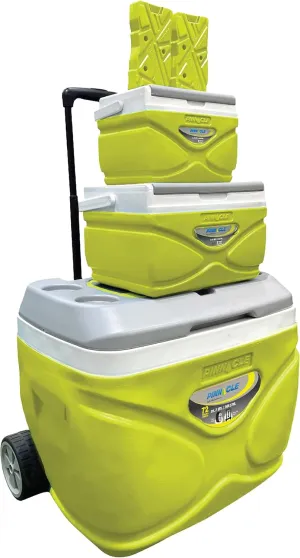 Pinnacle Cooler with Wheels – Practical Set of 66L Cooler with Wheels and Handle – Includes 30L 11L and 4.5L Camping Coolers and 2 Ice Bricks – Cup Holder and Sitting Lid – Extended Cooling Time