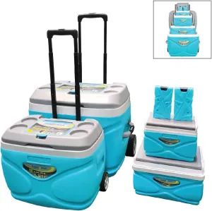 Pinnacle Cooler with Wheels – Practical Set of 66L Cooler with Wheels and Handle – Includes 30L 11L and 4.5L Camping Coolers and 2 Ice Bricks – Cup Holder and Sitting Lid – Extended Cooling Time
