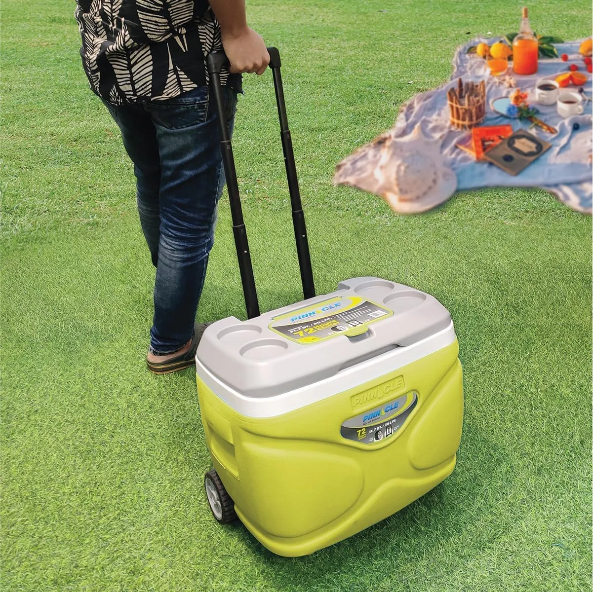 Pinnacle Cooler with Wheels – Practical Set of 66L Cooler with Wheels and Handle – Includes 30L 11L and 4.5L Camping Coolers and 2 Ice Bricks – Cup Holder and Sitting Lid – Extended Cooling Time
