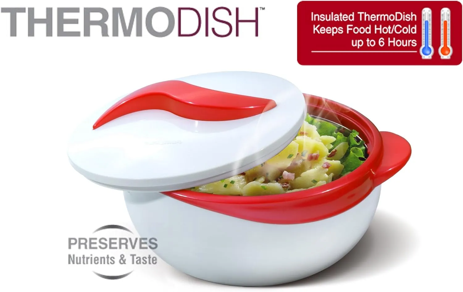 Pinnacle Insulated Casserole Dish with Lid 3 pc. Set 2.6/1.5/1 qt. Hot Pot Food Warmer/Cooler –Thermal Soup/Salad Serving Bowl- Stainless Steel Hot Food Container–Best Gift Set for Moms –Holidays Red