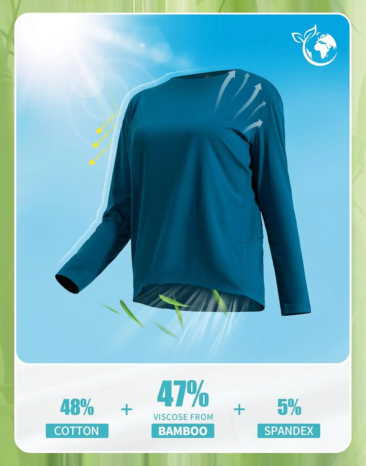 Pioneer Camp Bamboo Viscose Long Sleeve Workout Shirts for Women Back Loose Fit Yoga Athletic T-Shirts Casual Boat Neck Tops