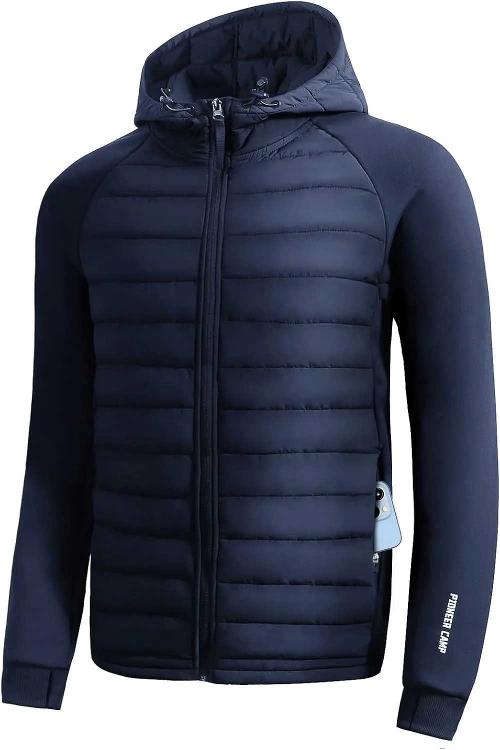 Pioneer Camp Men's Lightweight Puffer Running Jacket Waterproof Winter Down Jacket Hooded Insulated Puffy Thermal Hybrid Coat