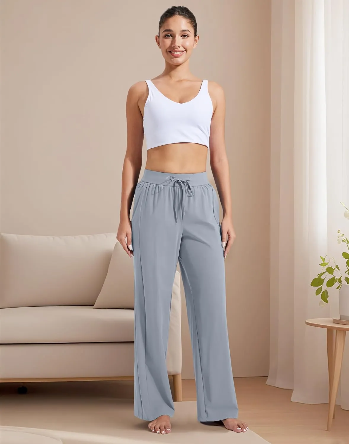 Pioneer Camp Women Cooling Wide Leg Pants Summer Casual Elastic Waisted Trousers Palazzo Beach Pants with Pockets