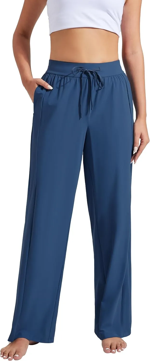 Pioneer Camp Women Cooling Wide Leg Pants Summer Casual Elastic Waisted Trousers Palazzo Beach Pants with Pockets