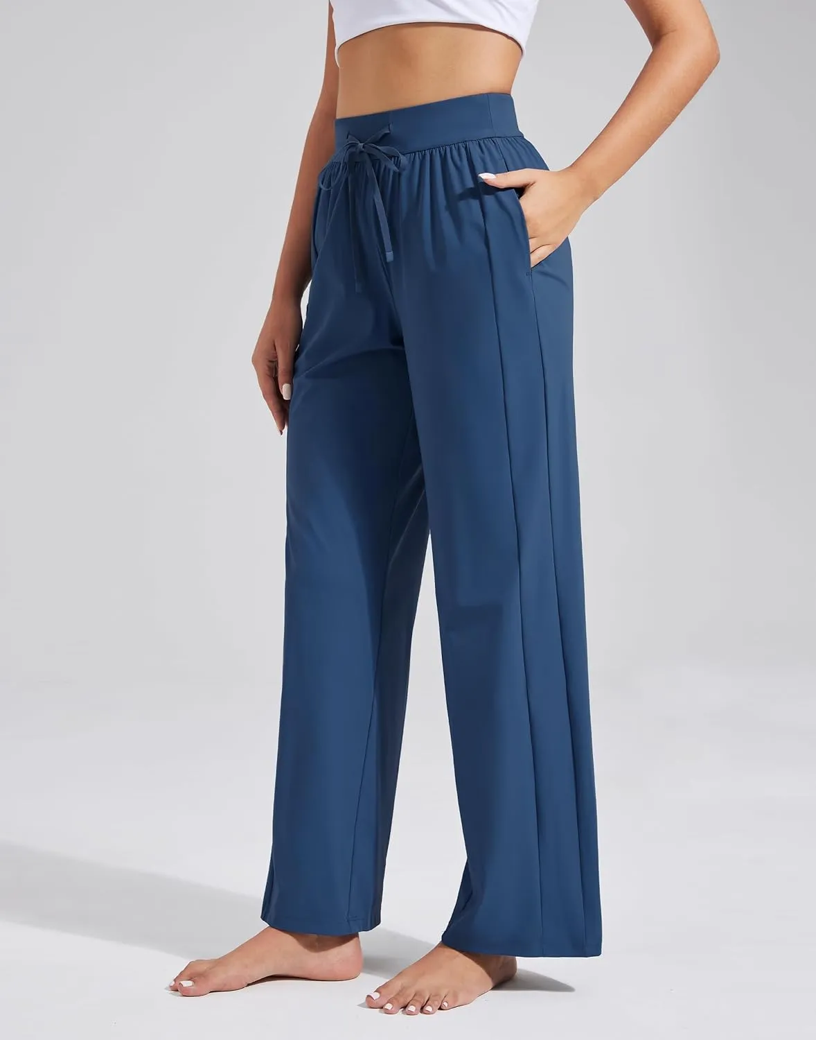 Pioneer Camp Women Cooling Wide Leg Pants Summer Casual Elastic Waisted Trousers Palazzo Beach Pants with Pockets