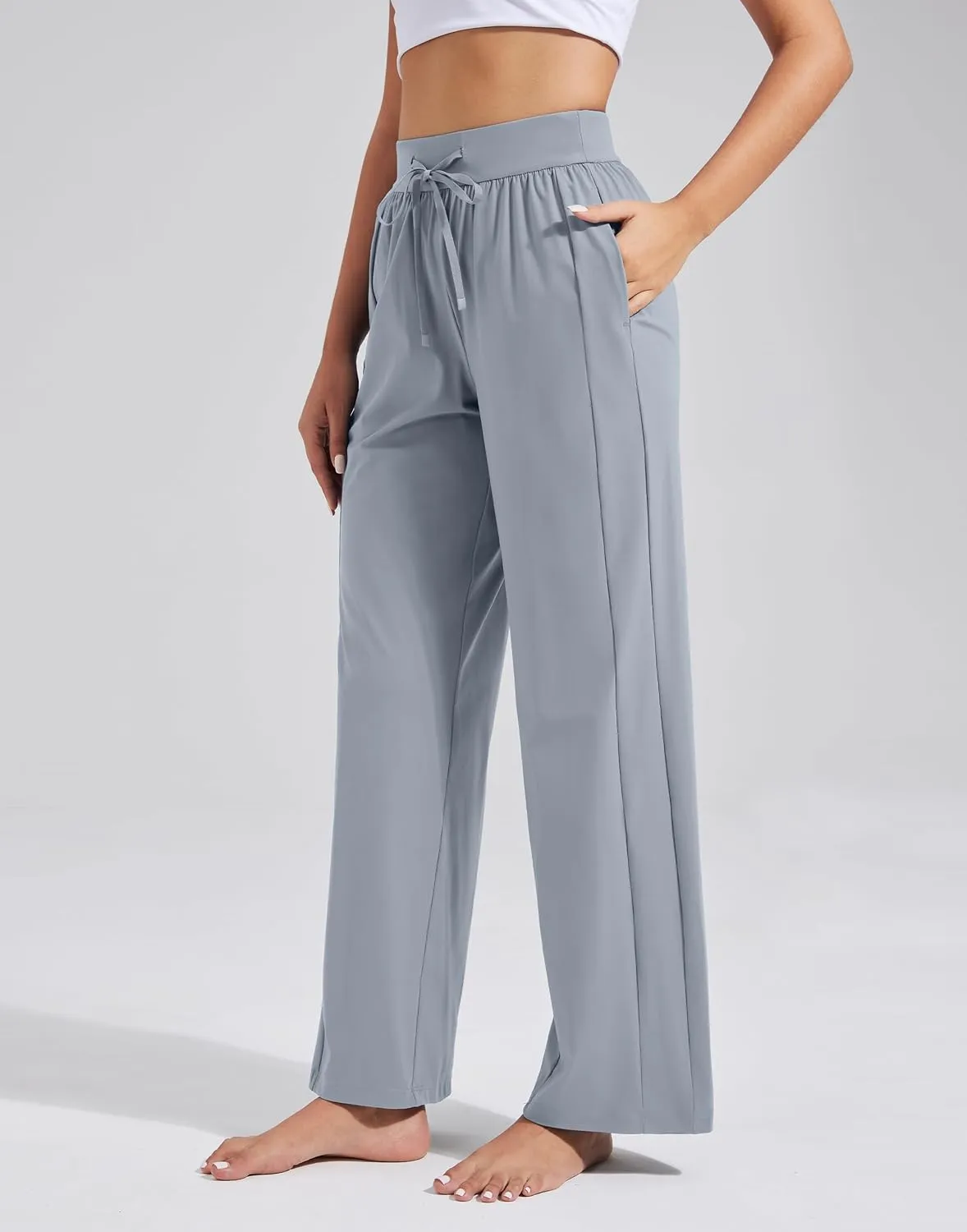 Pioneer Camp Women Cooling Wide Leg Pants Summer Casual Elastic Waisted Trousers Palazzo Beach Pants with Pockets